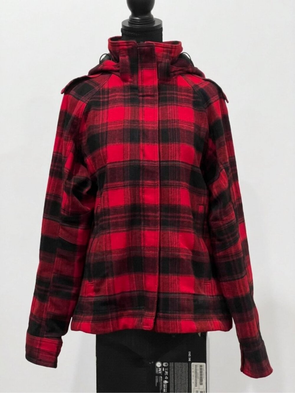 Columbia Women's Omni-Heat Jacket Red Black Buffalo Plaid Hooded Winter Thermal